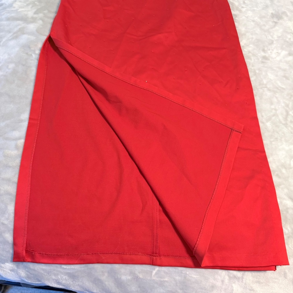 Vintage Sally USA Red Rhinestone Strapless Evening Gown Formal Dress Made USA - Picture 7 of 16